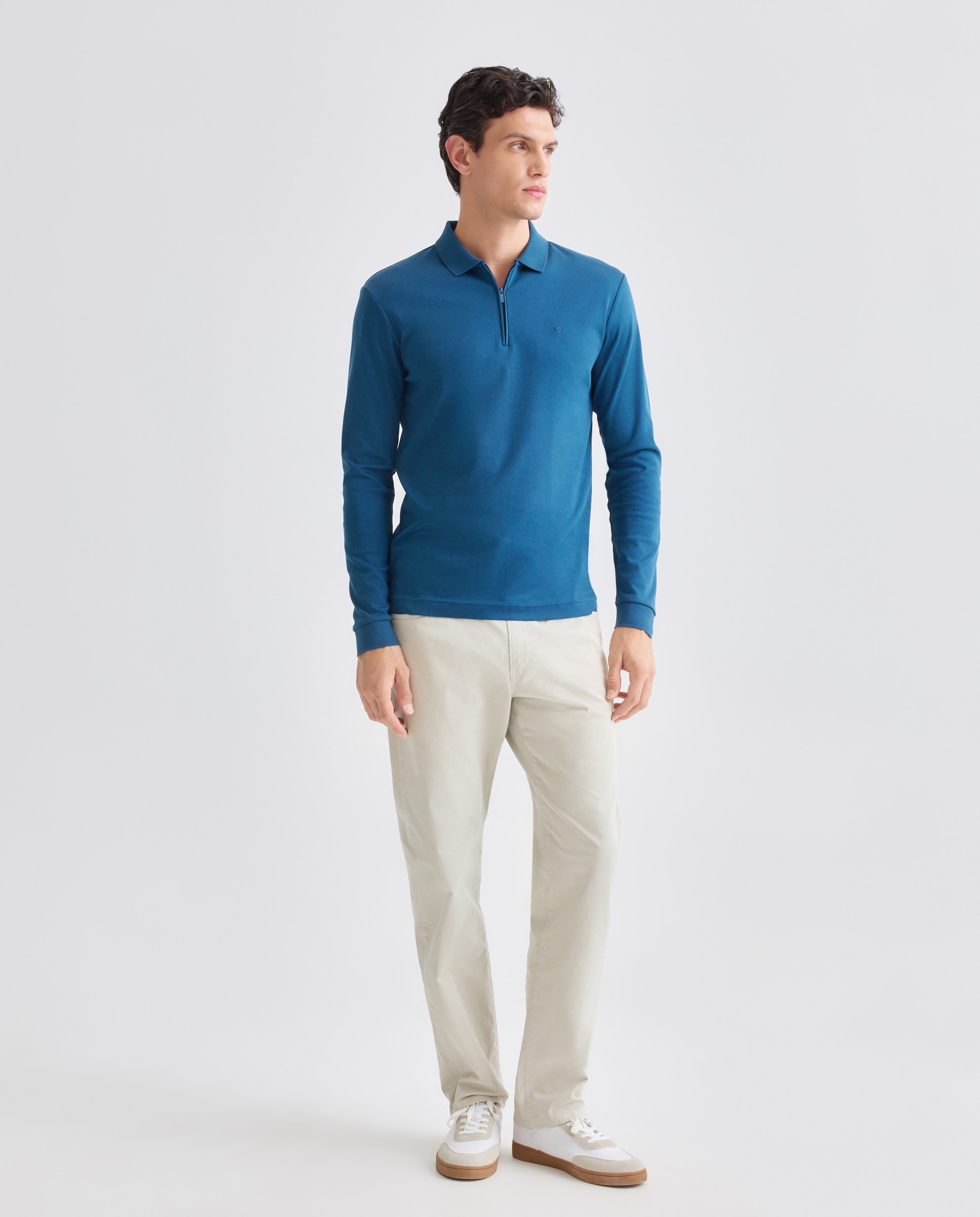 Polo de Manga Comprida Azul-3