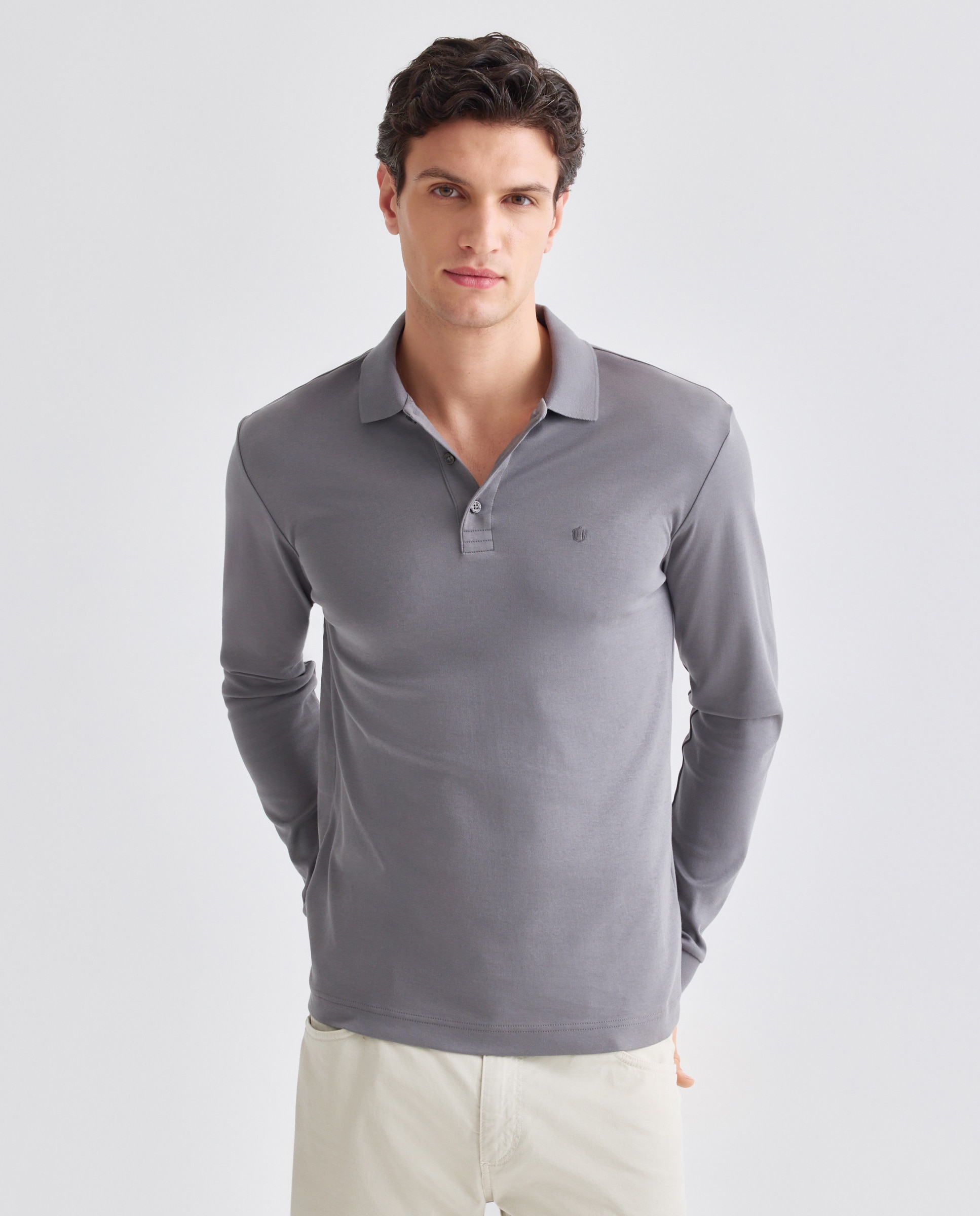 Polo de hombre manga larga - Rushmore - Gris Gris-1