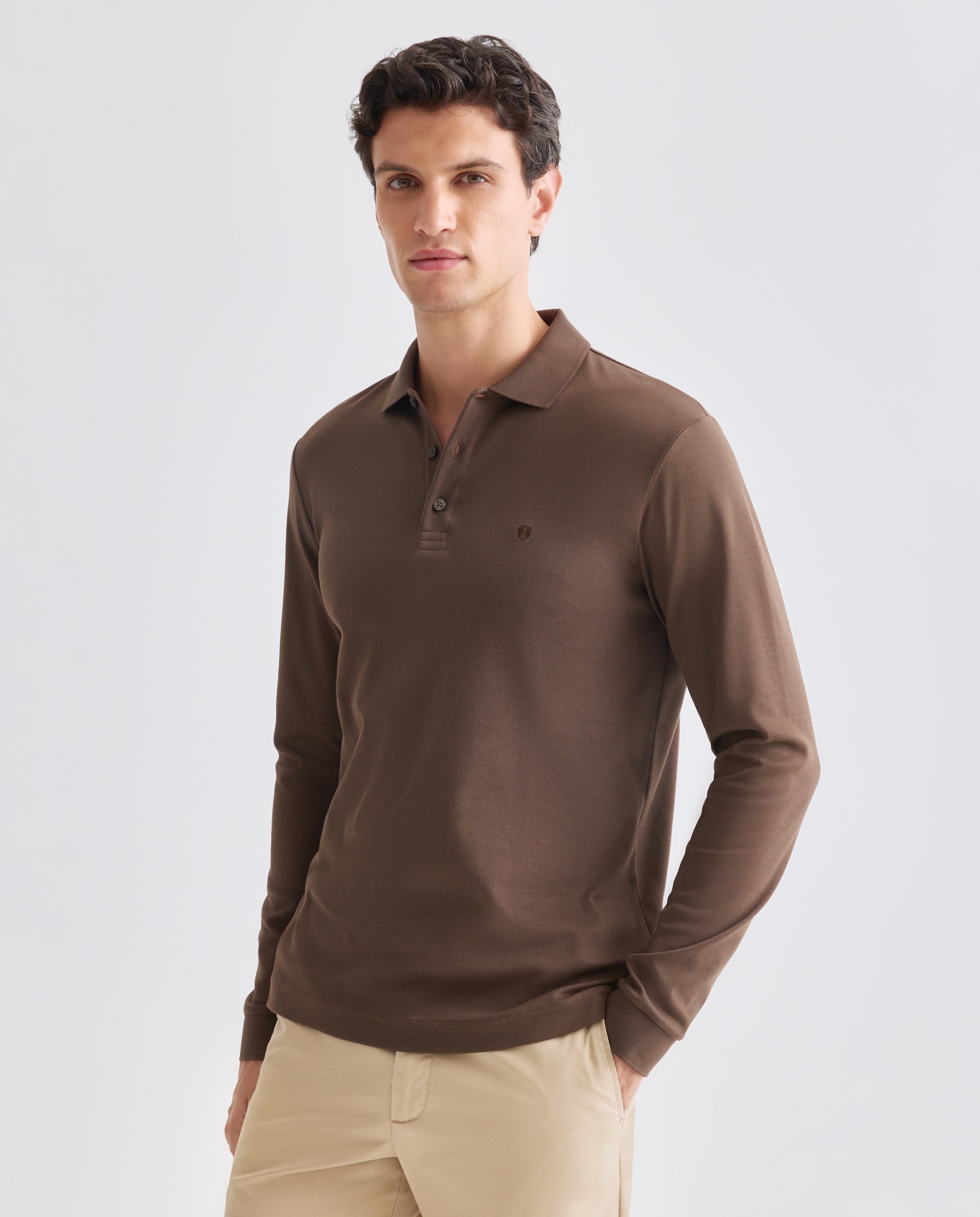 Polo de hombre manga larga - Rushmore - Marrón Marrón-1