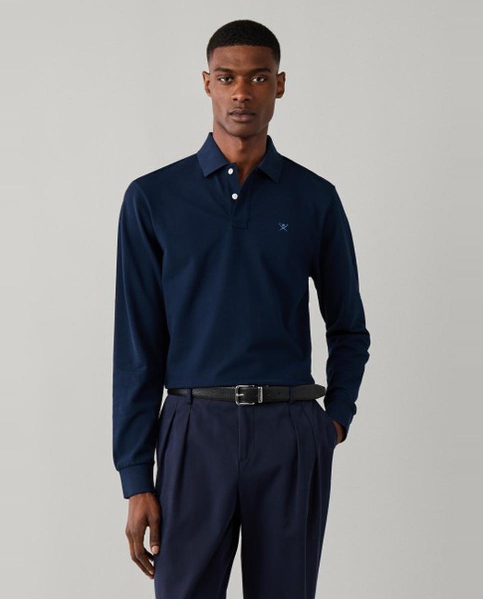Polo de piqué de hombre de manga larga y logo bordado - Hackett London - Azul marino Azul marino-1