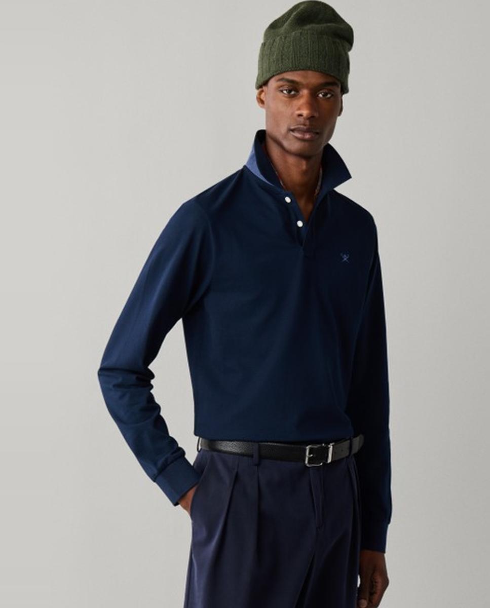 Polo de piqué de hombre de manga larga y logo bordado - Hackett London - Azul marino Azul marino-3