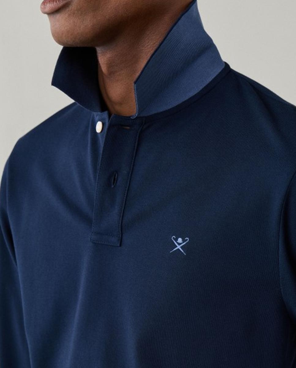 Polo de piqué de hombre de manga larga y logo bordado - Hackett London - Azul marino Azul marino-4