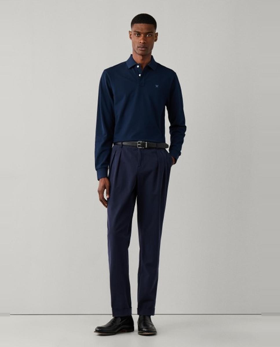 Polo de piqué de hombre de manga larga y logo bordado - Hackett London - Azul marino Azul marino-7