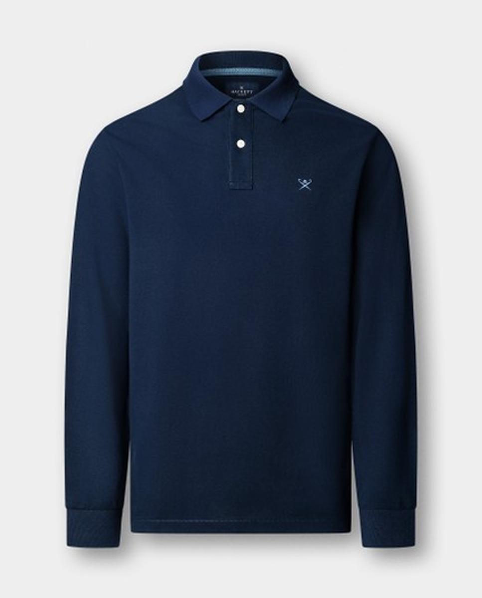 Polo de piqué de hombre de manga larga y logo bordado - Hackett London - Azul marino Azul marino-5