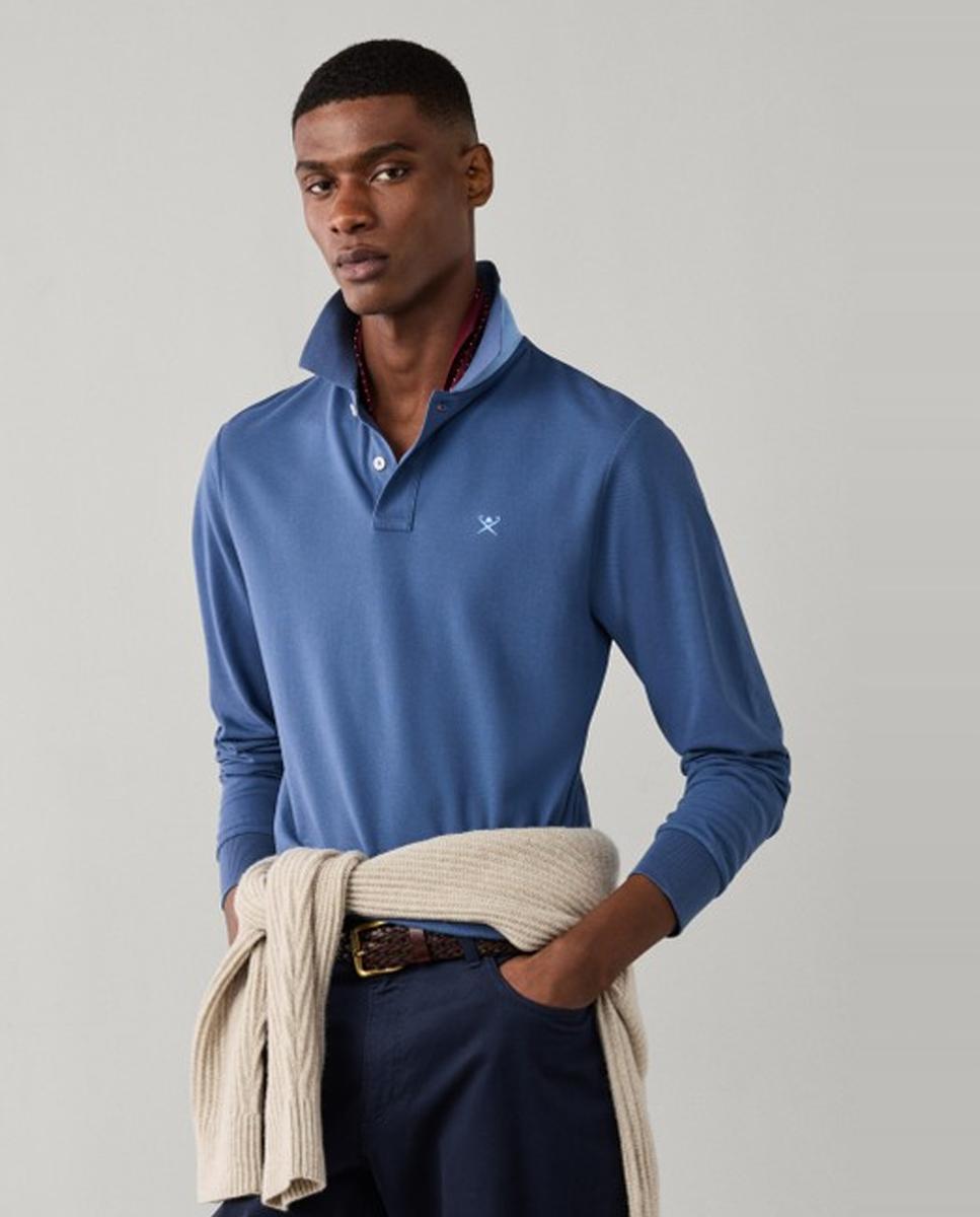 Polo de piqué de hombre de manga larga y logo bordado - Hackett London - Azul Azul-3