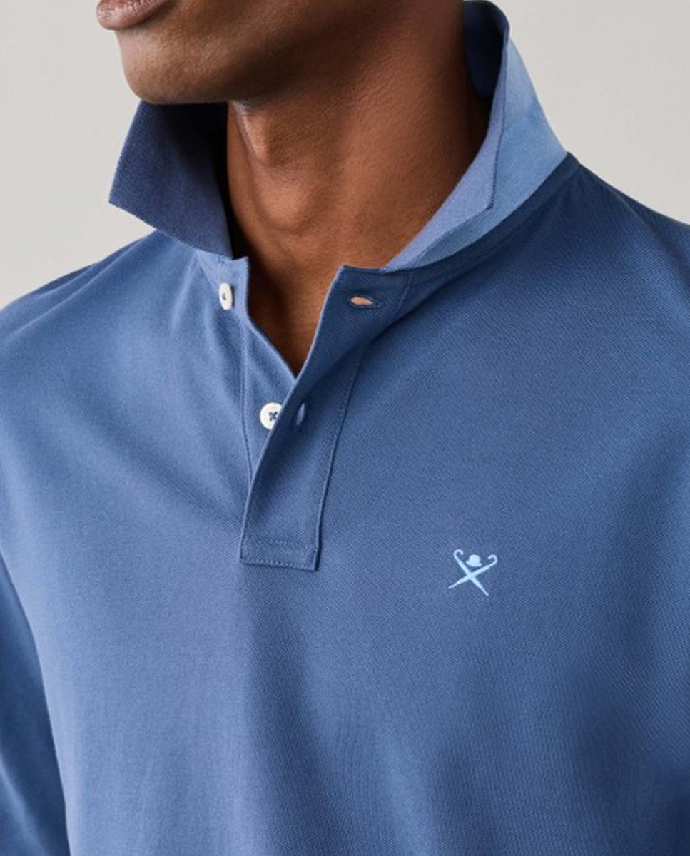 Polo de piqué de hombre de manga larga y logo bordado - Hackett London - Azul Azul-4