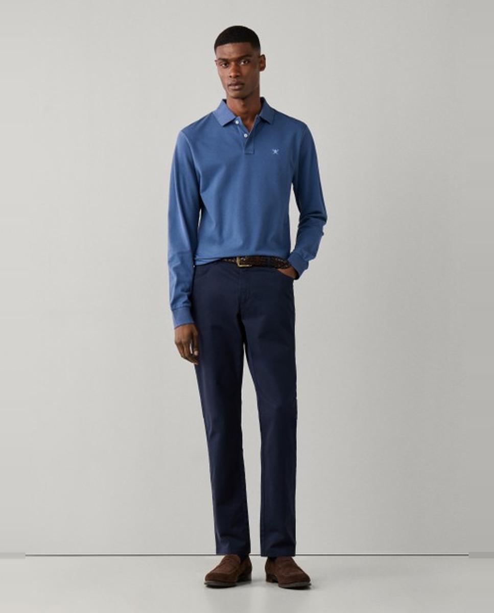 Polo de piqué de hombre de manga larga y logo bordado - Hackett London - Azul Azul-7