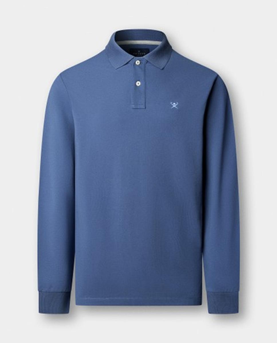 Polo de piqué de hombre de manga larga y logo bordado - Hackett London - Azul Azul-5