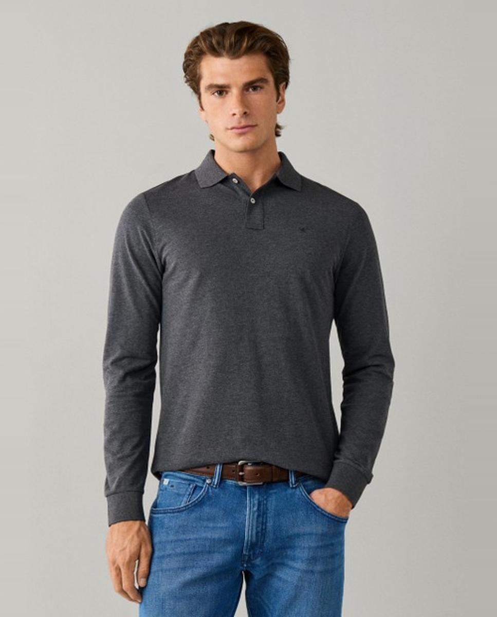 Imagen 0 de Polo de piqué de hombre de manga larga y logo bordado Gris oscuro