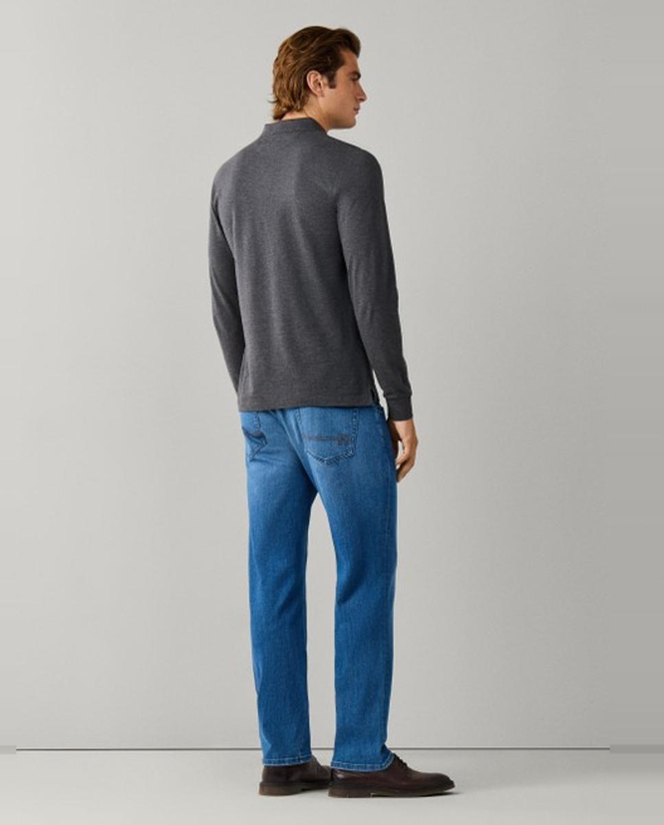 Polo de piqué de hombre de manga larga y logo bordado - Hackett London - Gris oscuro Gris oscuro-2