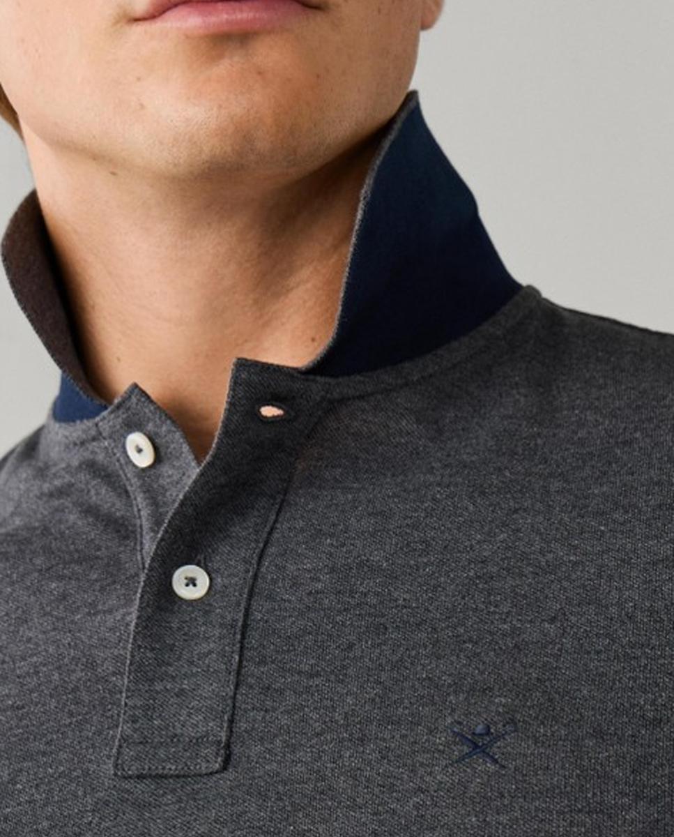 Polo de piqué de hombre de manga larga y logo bordado - Hackett London - Gris oscuro Gris oscuro-4