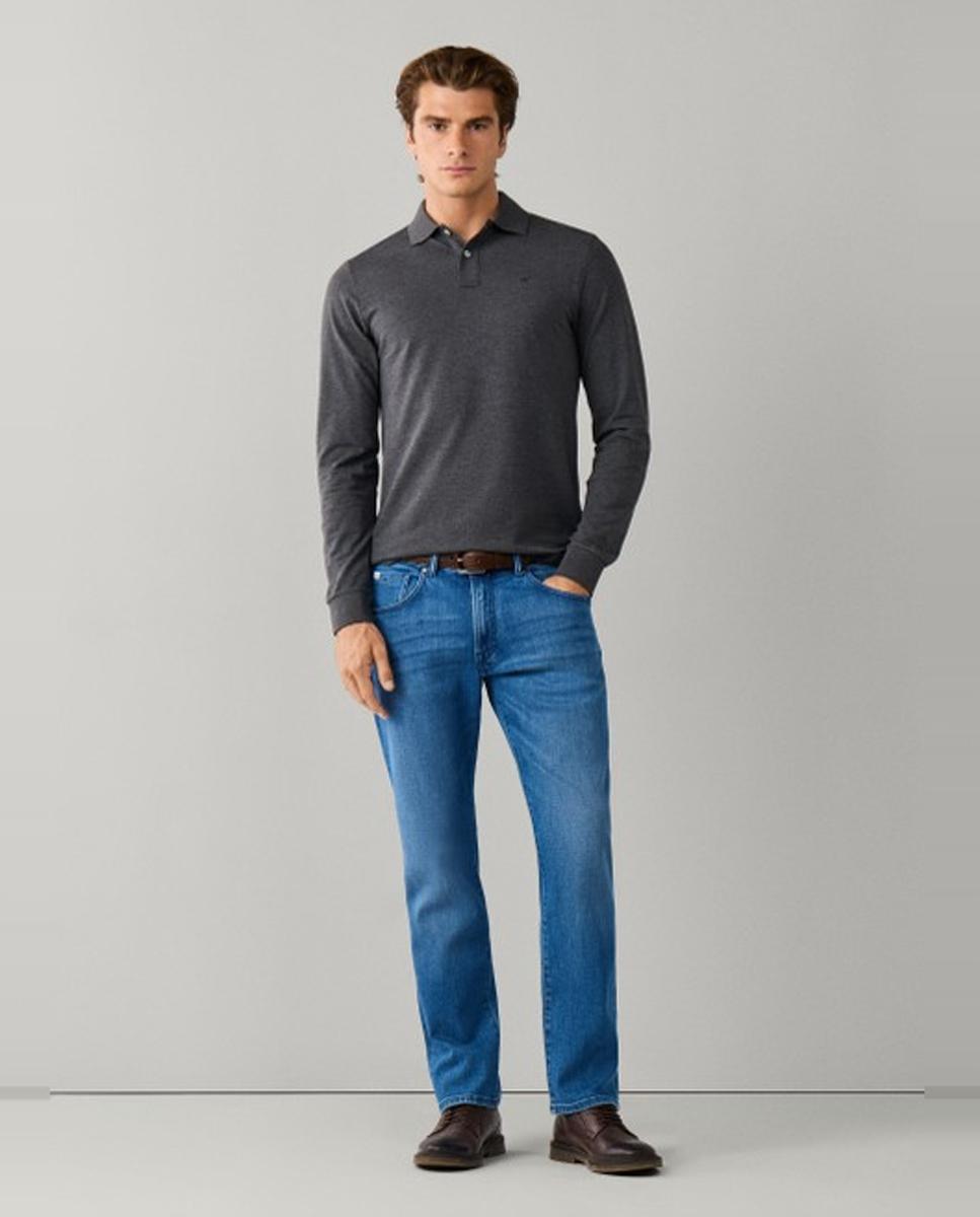 Polo de piqué de hombre de manga larga y logo bordado - Hackett London - Gris oscuro Gris oscuro-7