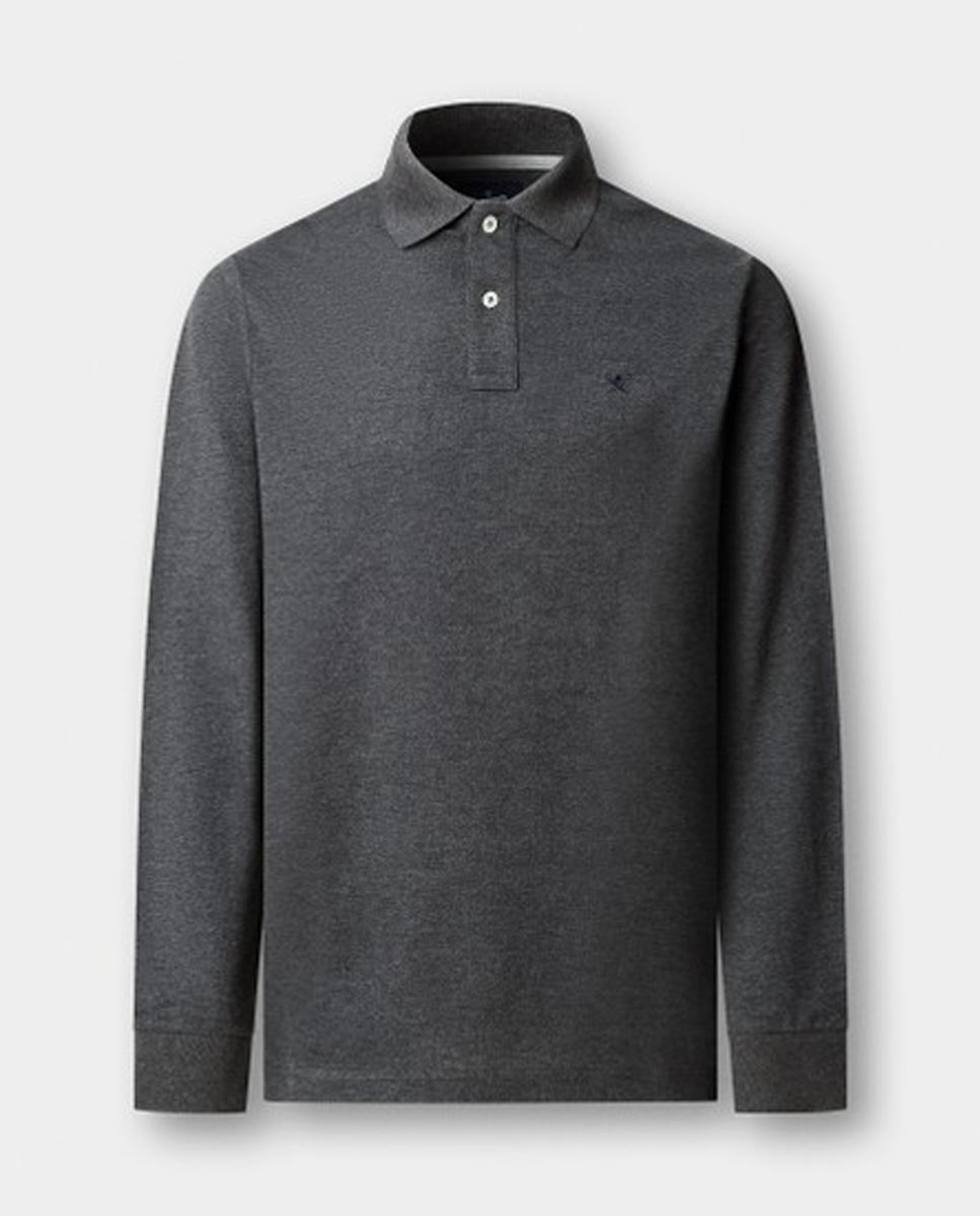 Polo de piqué de hombre de manga larga y logo bordado - Hackett London - Gris oscuro Gris oscuro-5
