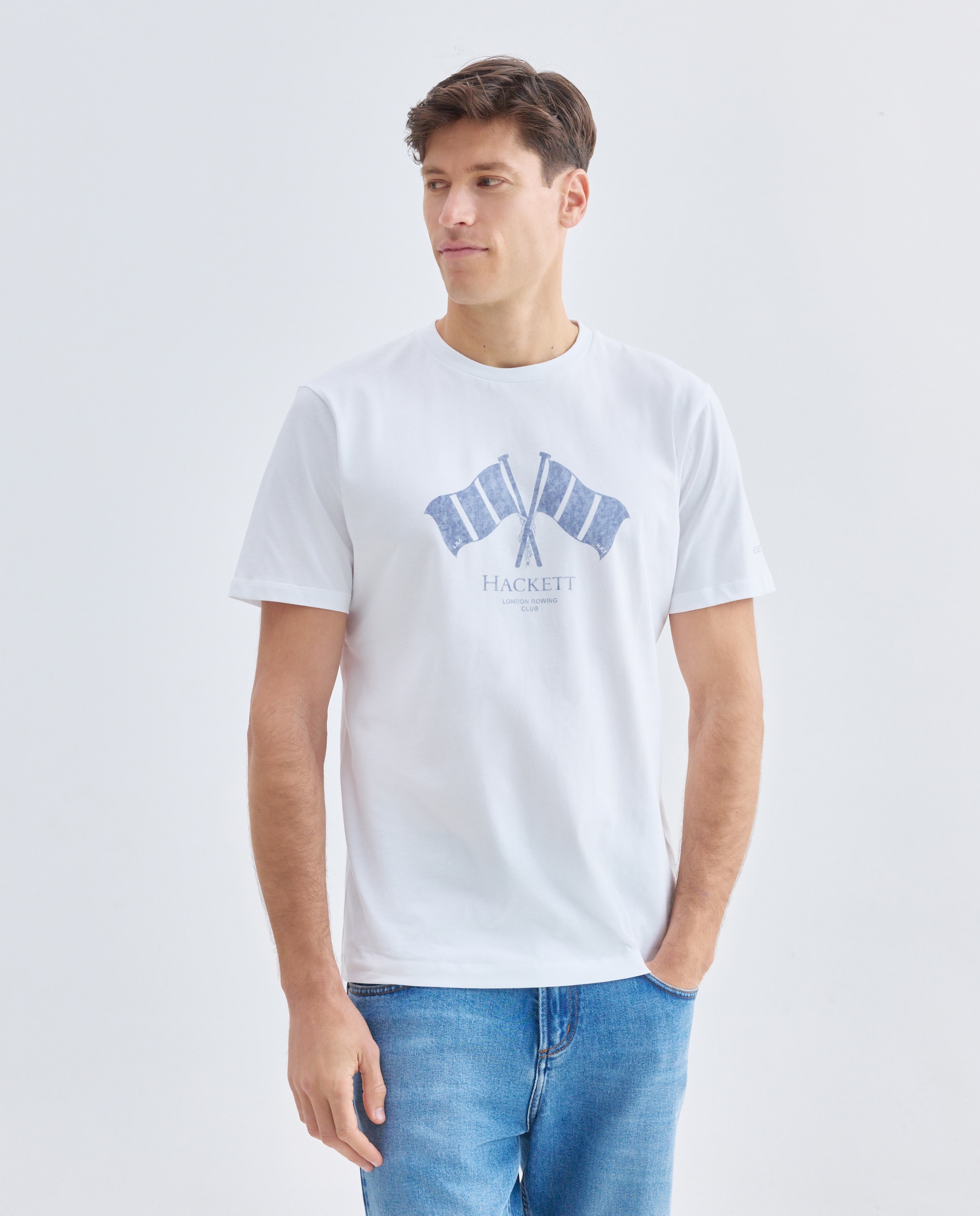 T-shirt de Manga Curta com Estampado de Bandeiras Branco-1