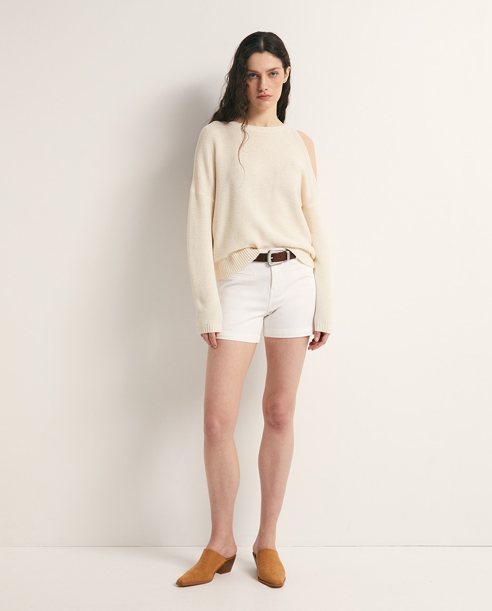 Camisola de malha cut out Cru-2