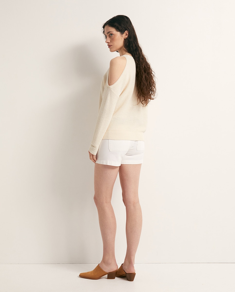 Camisola de malha cut out Cru-4