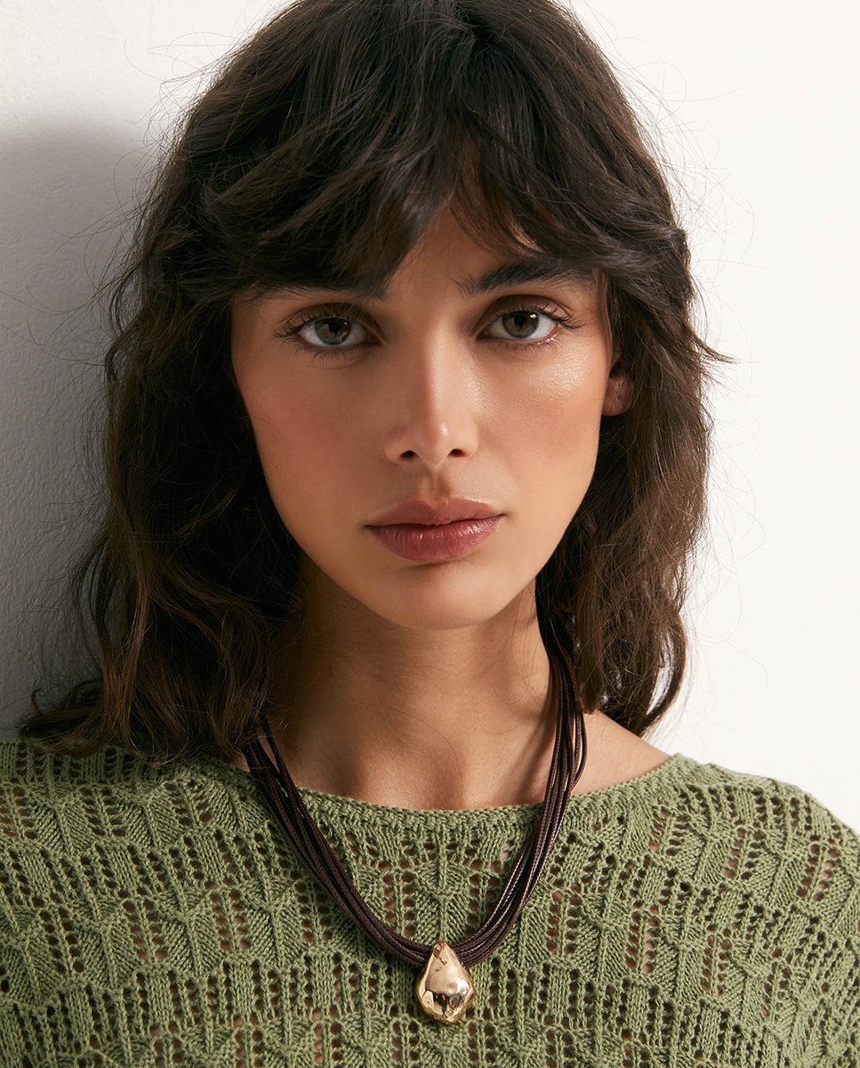 Camisola de Malha com Manga em Forma de Sino Verde-3