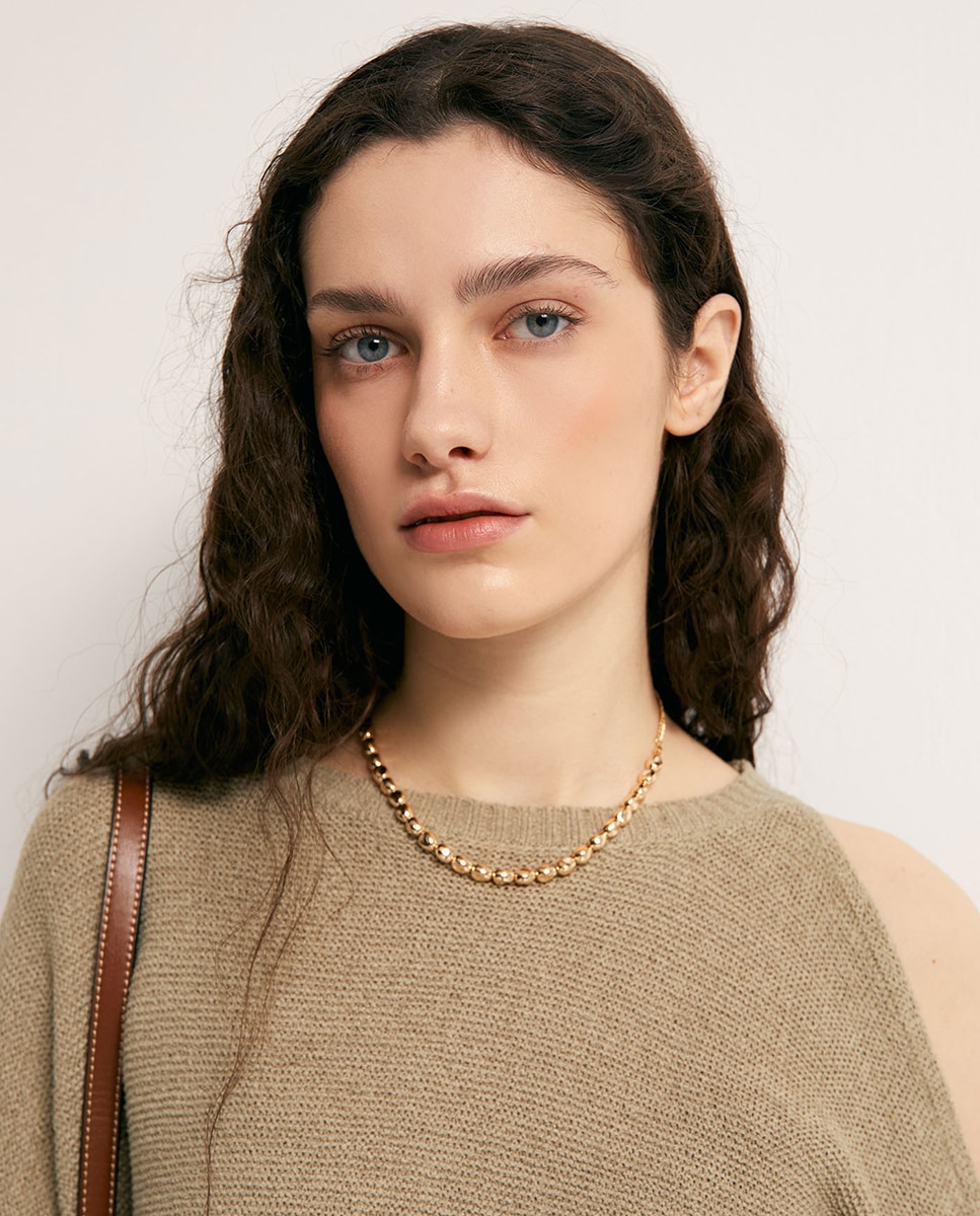 Camisola de malha cut out Caqui-3