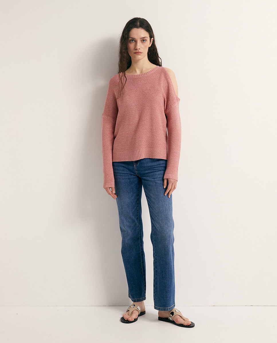 Camisola de malha cut out Rosa-claro-2