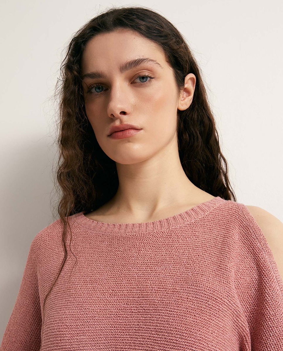 Camisola de malha cut out Rosa-claro-3