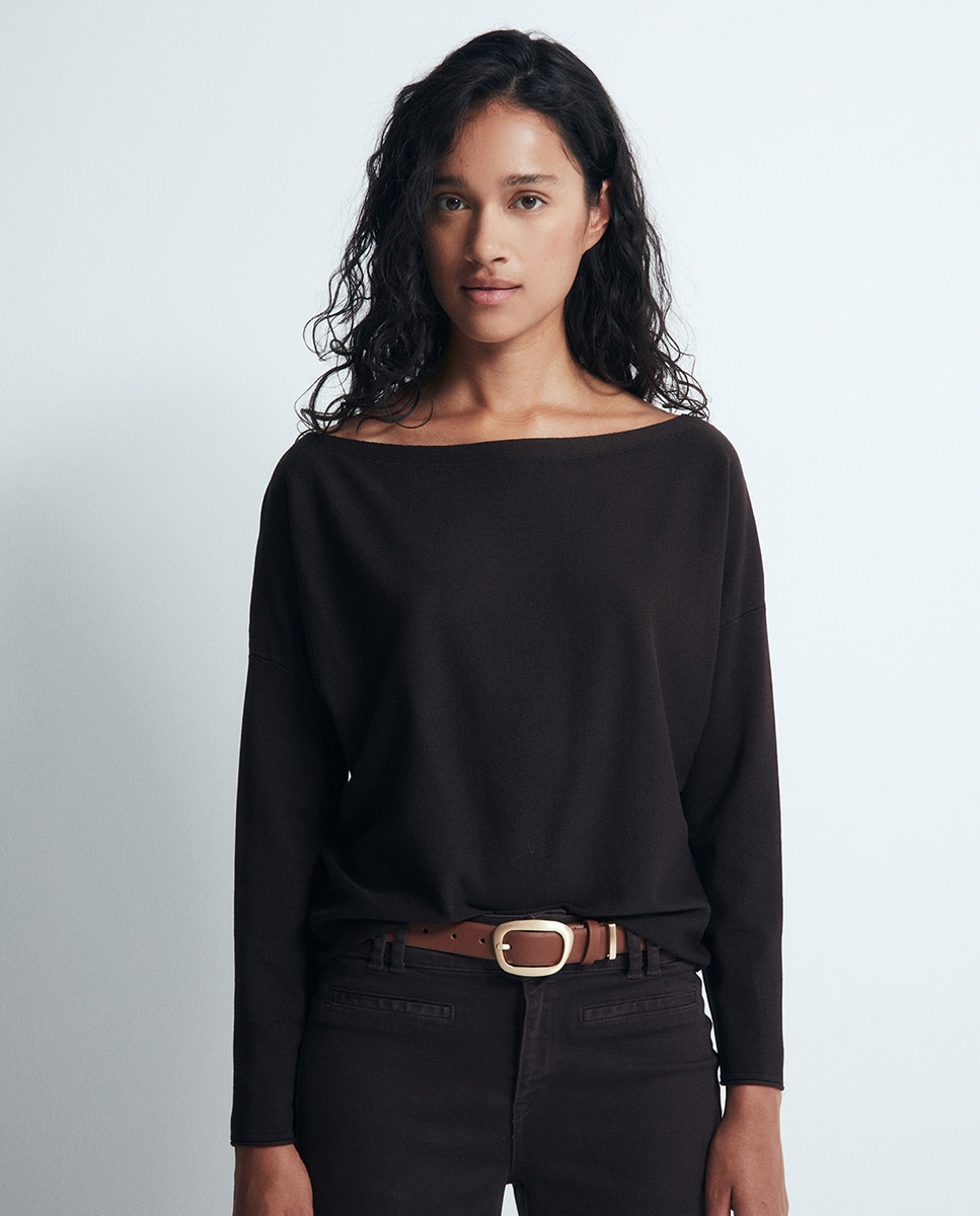 Jersey escote asimétrico - Sfera - Chocolate Chocolate-1