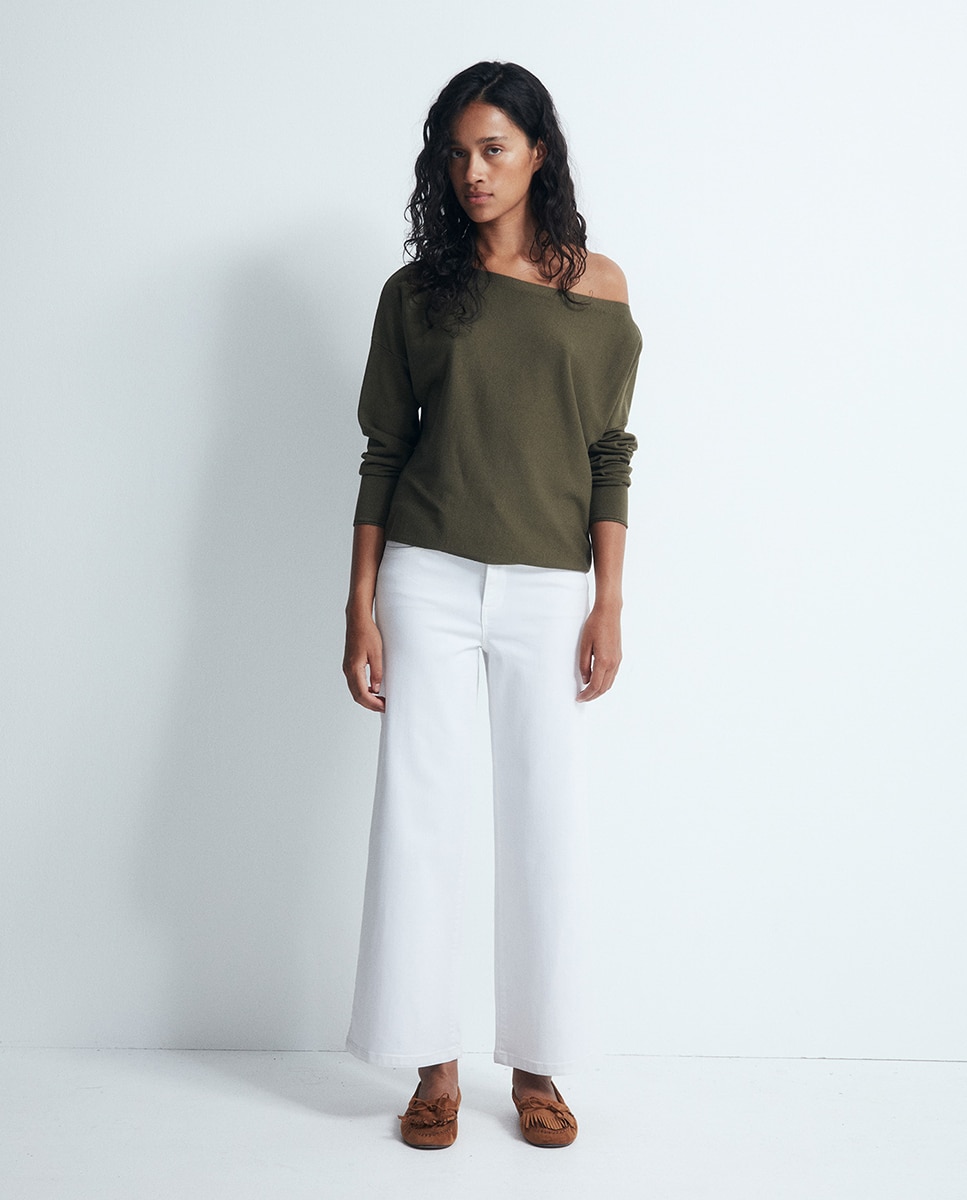 Camisola de Malha com Decote Assimétrico Esmeralda-2