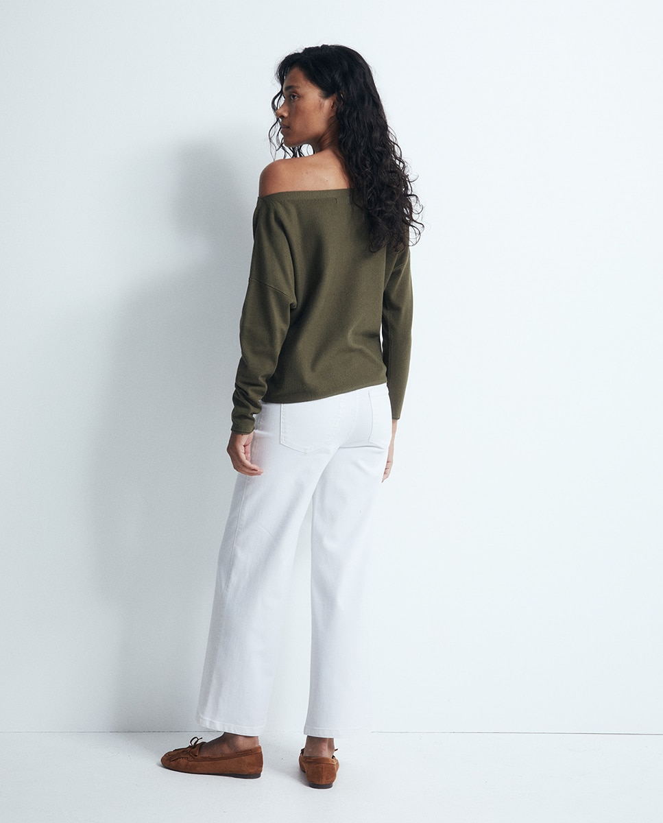 Camisola de Malha com Decote Assimétrico Esmeralda-4