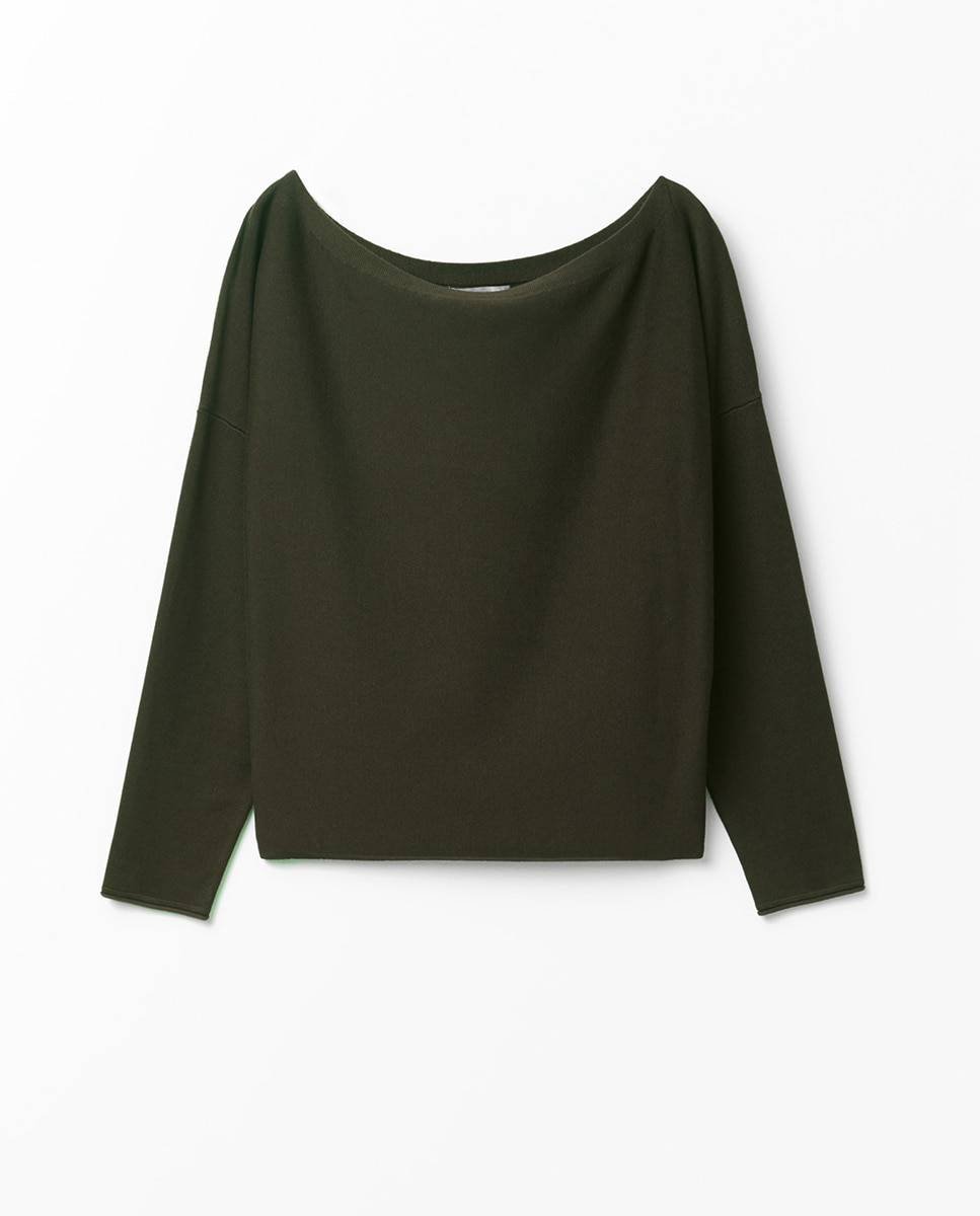 Camisola de Malha com Decote Assimétrico Esmeralda-5