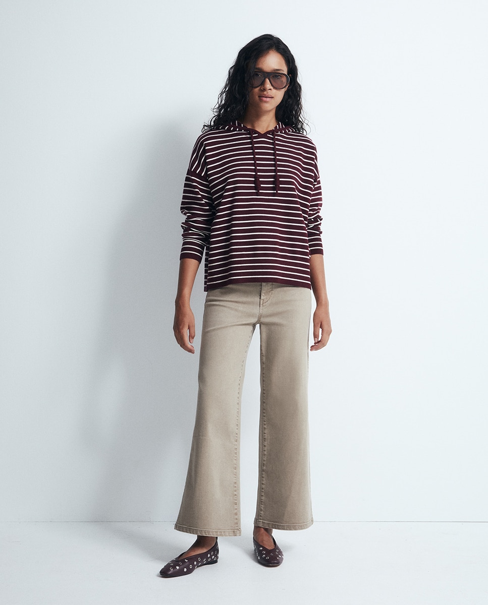 Camisola de Malha às Riscas com Capuz Bordeaux-2