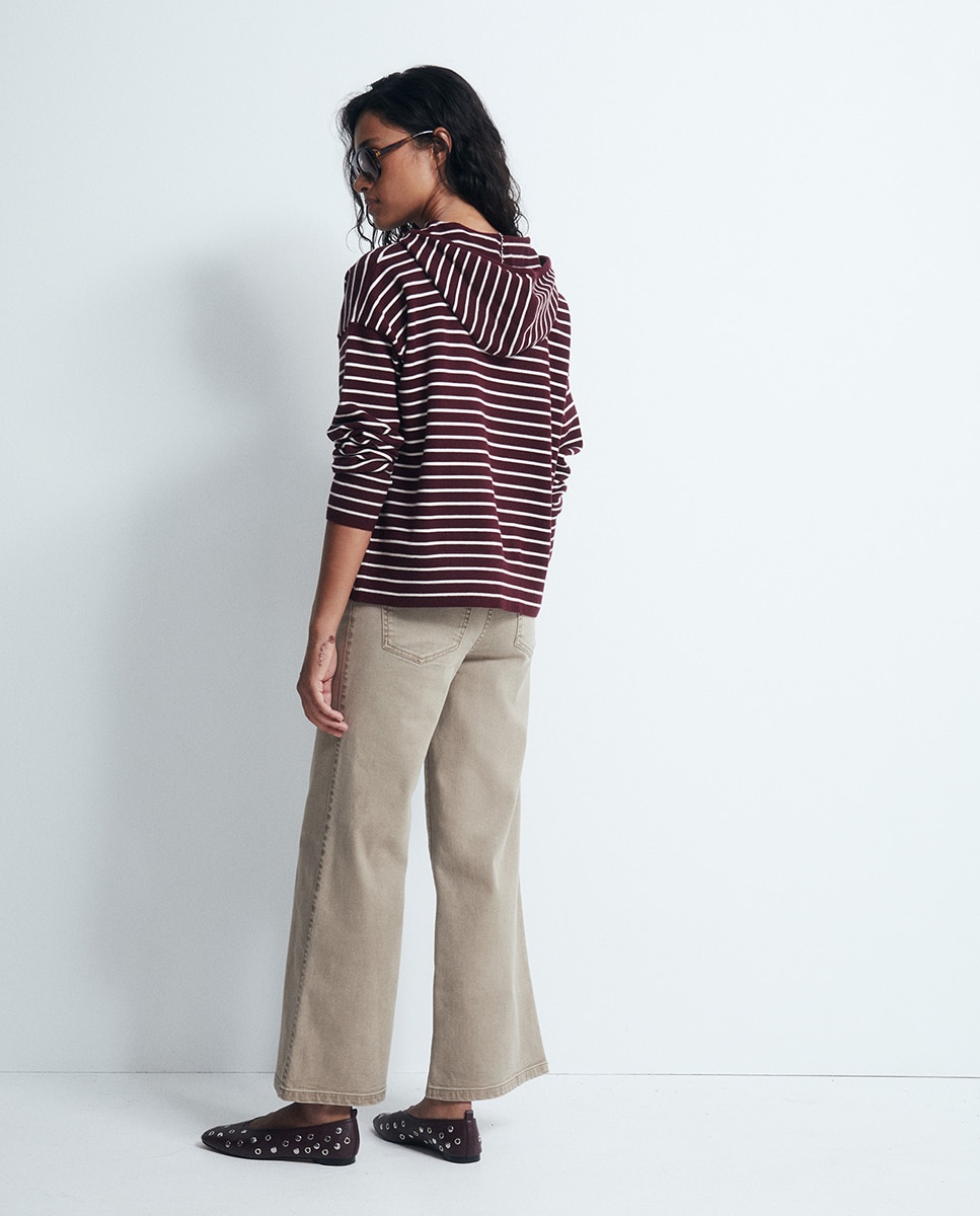 Camisola de Malha às Riscas com Capuz Bordeaux-4