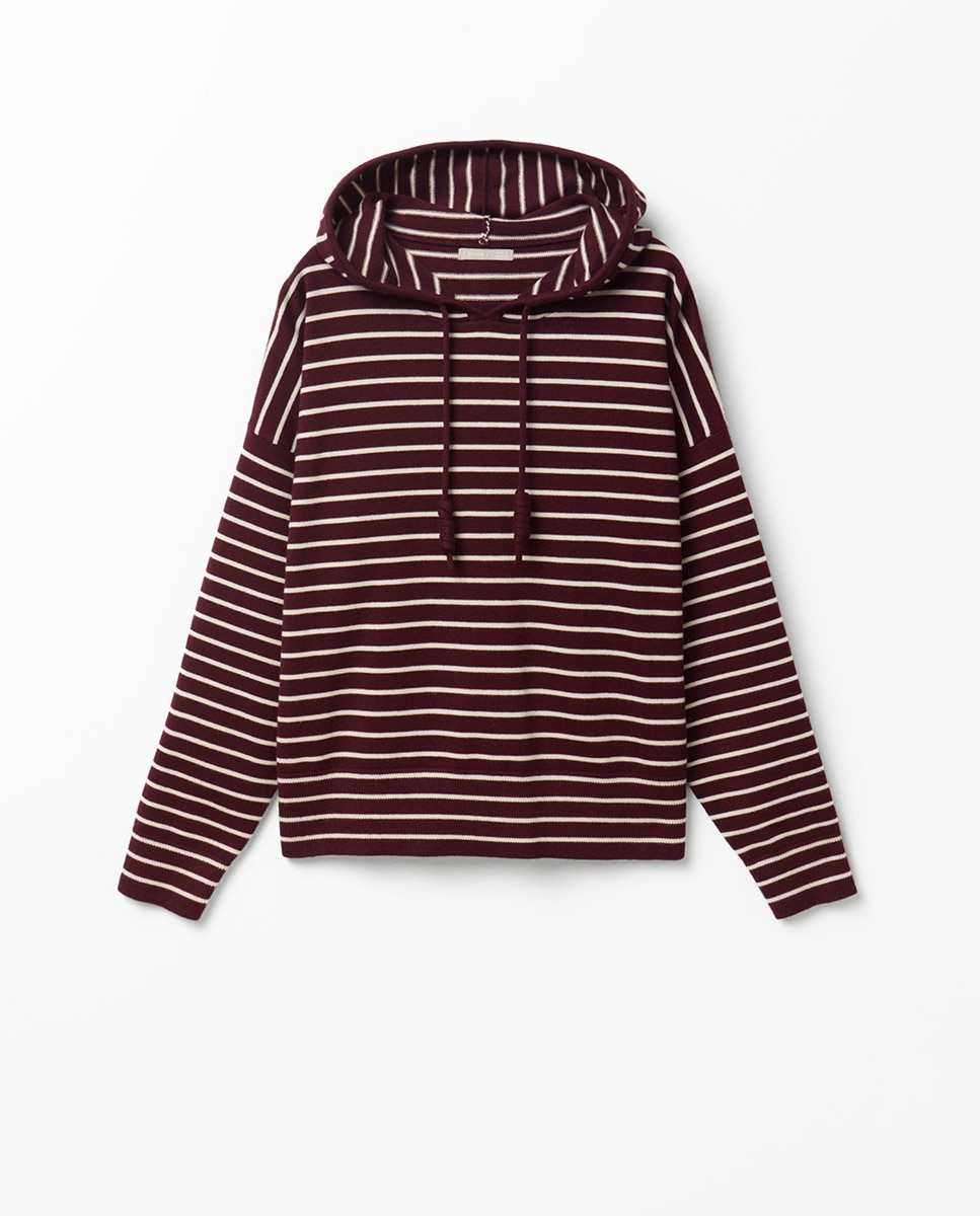 Camisola de Malha às Riscas com Capuz Bordeaux-5