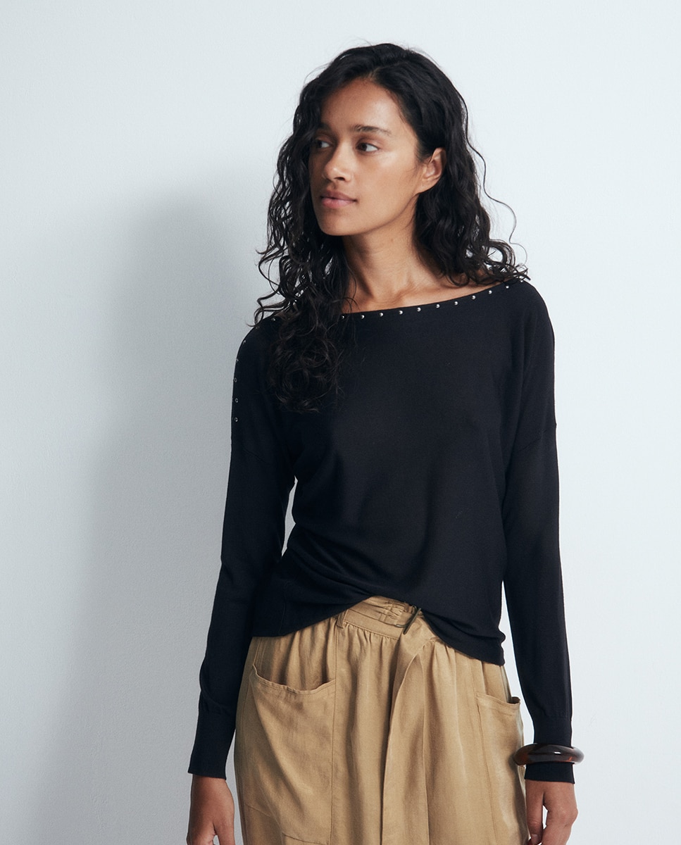 Imagem 0 de Camisola de Malha Assimétrica com Tachas