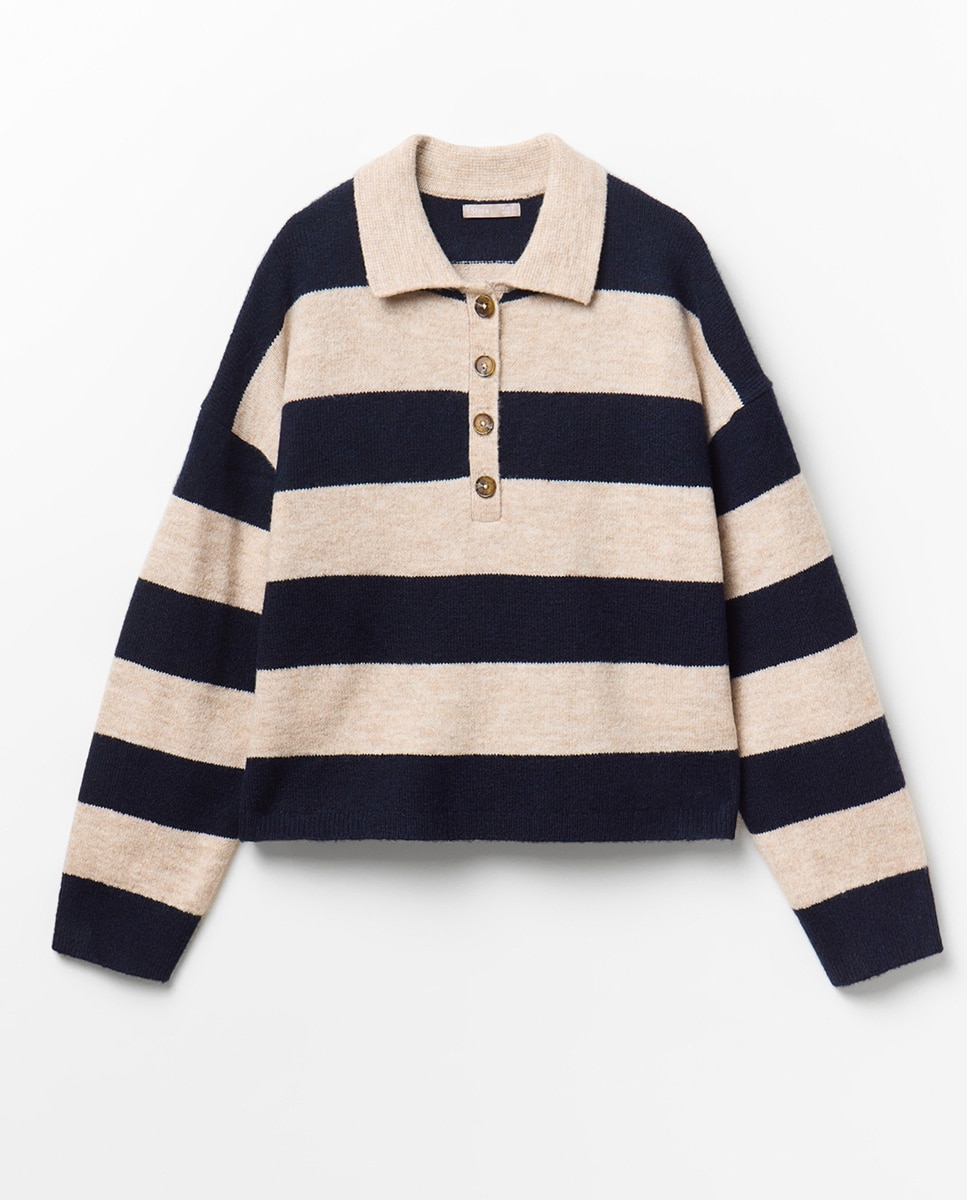 Polo de Malha às Riscas Azul-marinho-6