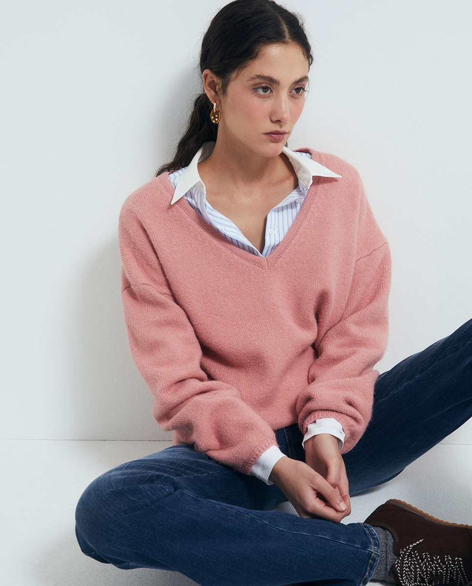 Jersey punto soft cuello pico - Sfera - 200 Rosa 200 Rosa-1