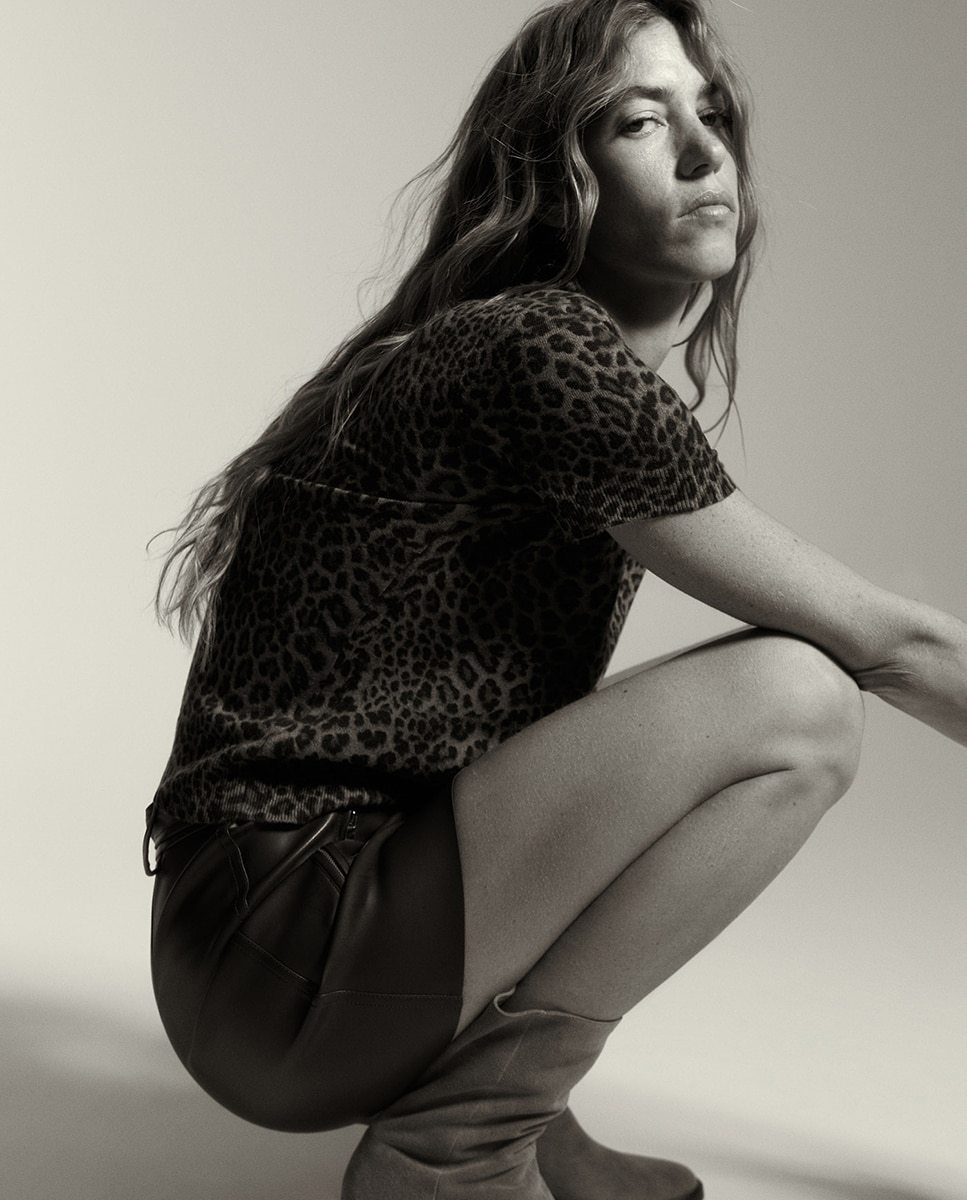 Camisola de Malha com Animal Print Camel-3