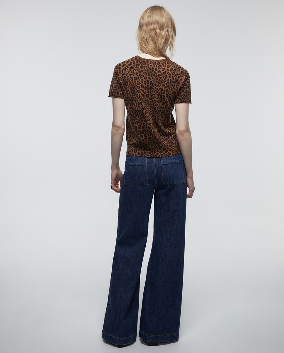 Camisola de Malha com Animal Print Camel-5
