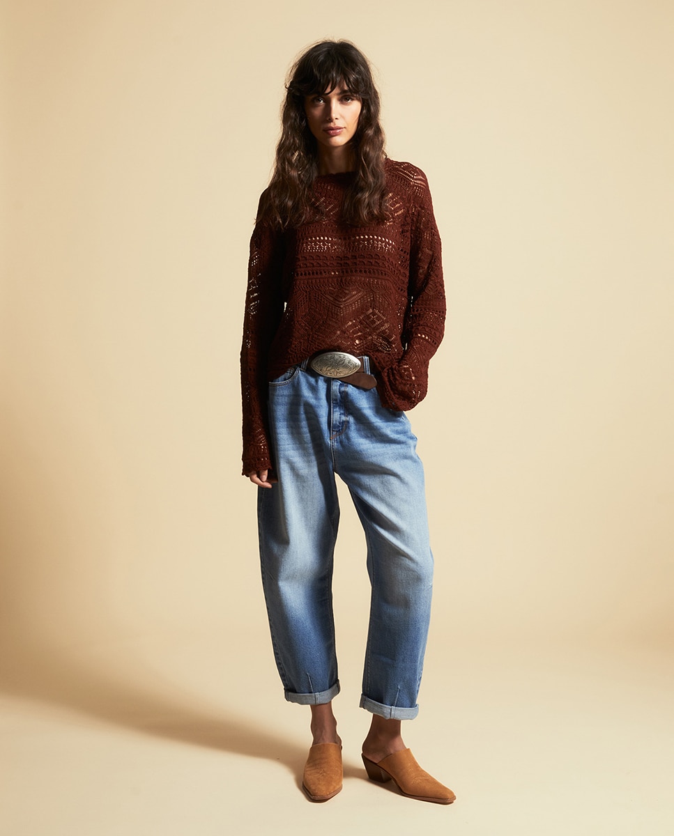 Camisola de malha rendilhada Telha-2