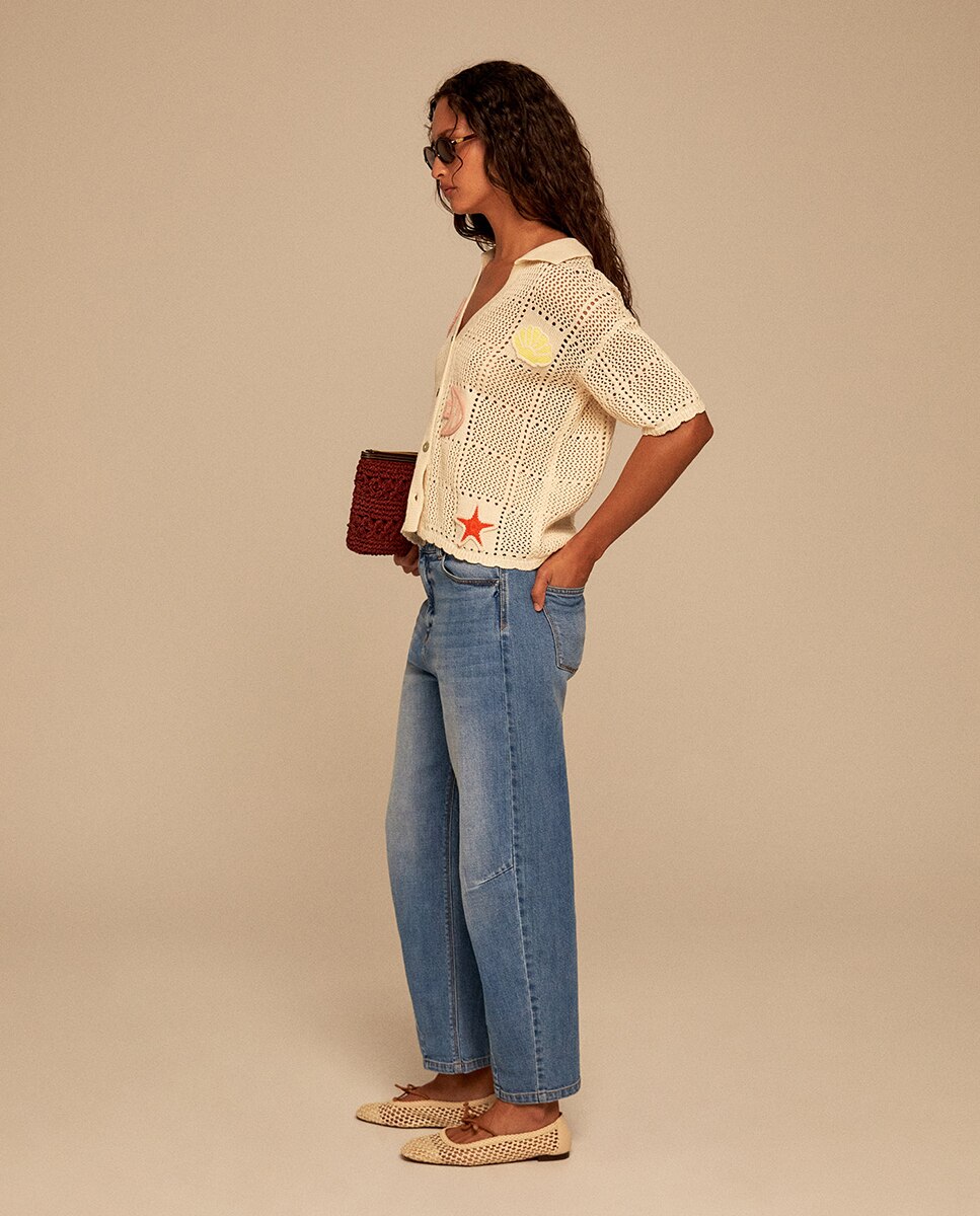 Camisola de Malha Tipo Polo Cru-4