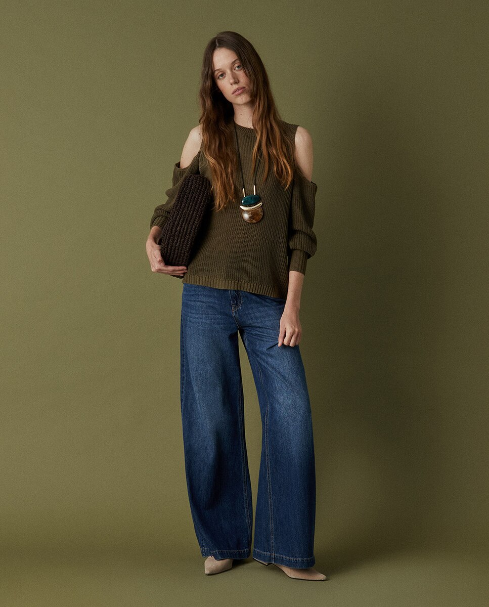 Camisola de malha cut out 580 Musgo-2