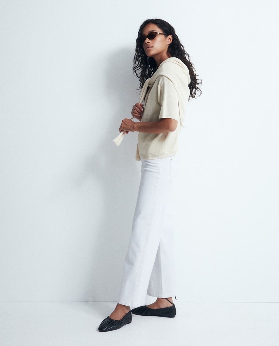 Camisola de Malha com Lenço Trimming Bege-4