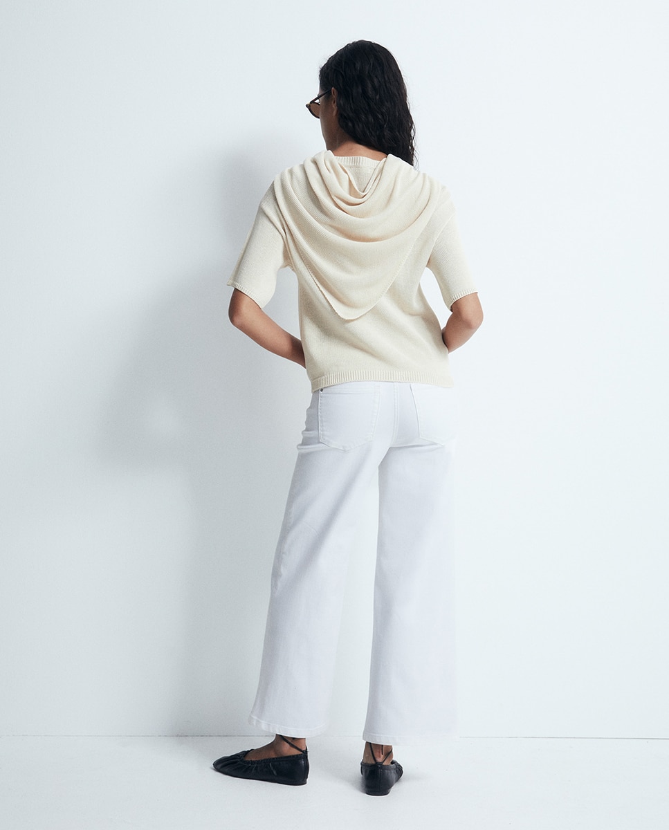 Camisola de Malha com Lenço Trimming Bege-5