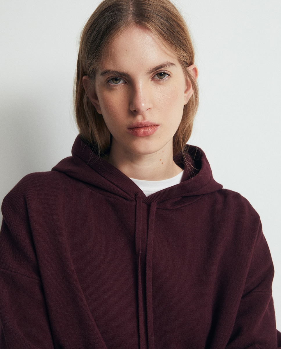 Camisola de Malha de Conjunto com Capuz Bordeaux-3