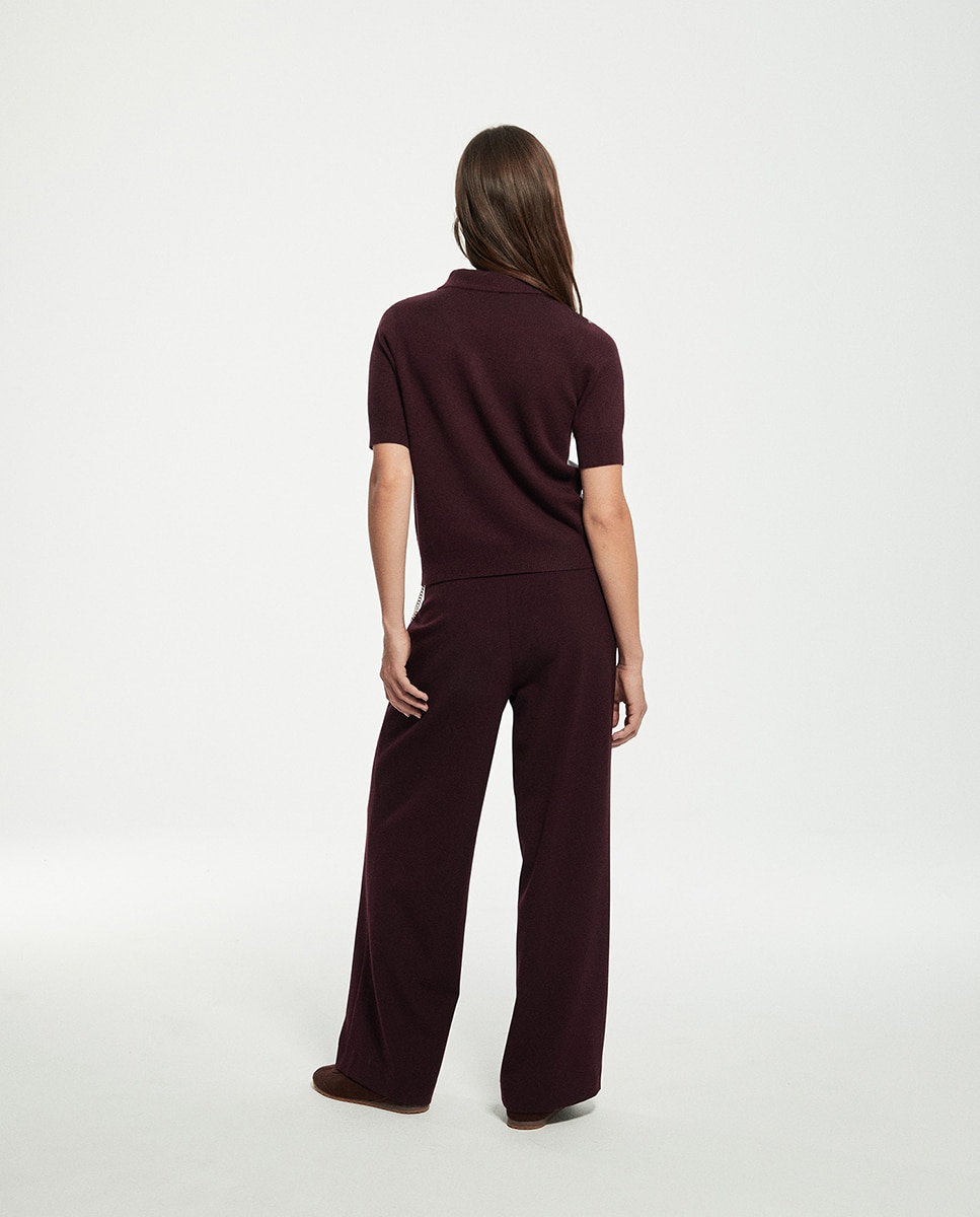 Camisola de Malha aos Losangos com Colarinho de Polo Bordeaux-4
