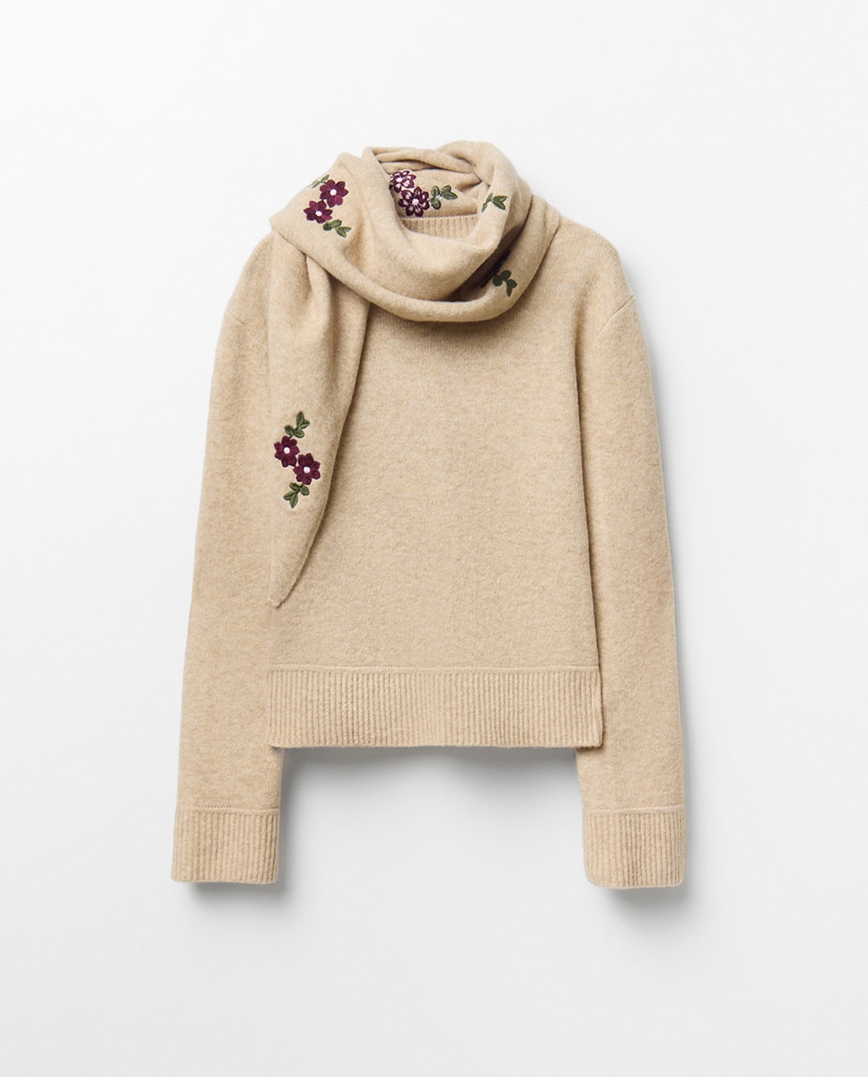 Jersey pañuelo bordado flor - Sfera - 850 Piedra 850 Piedra-6