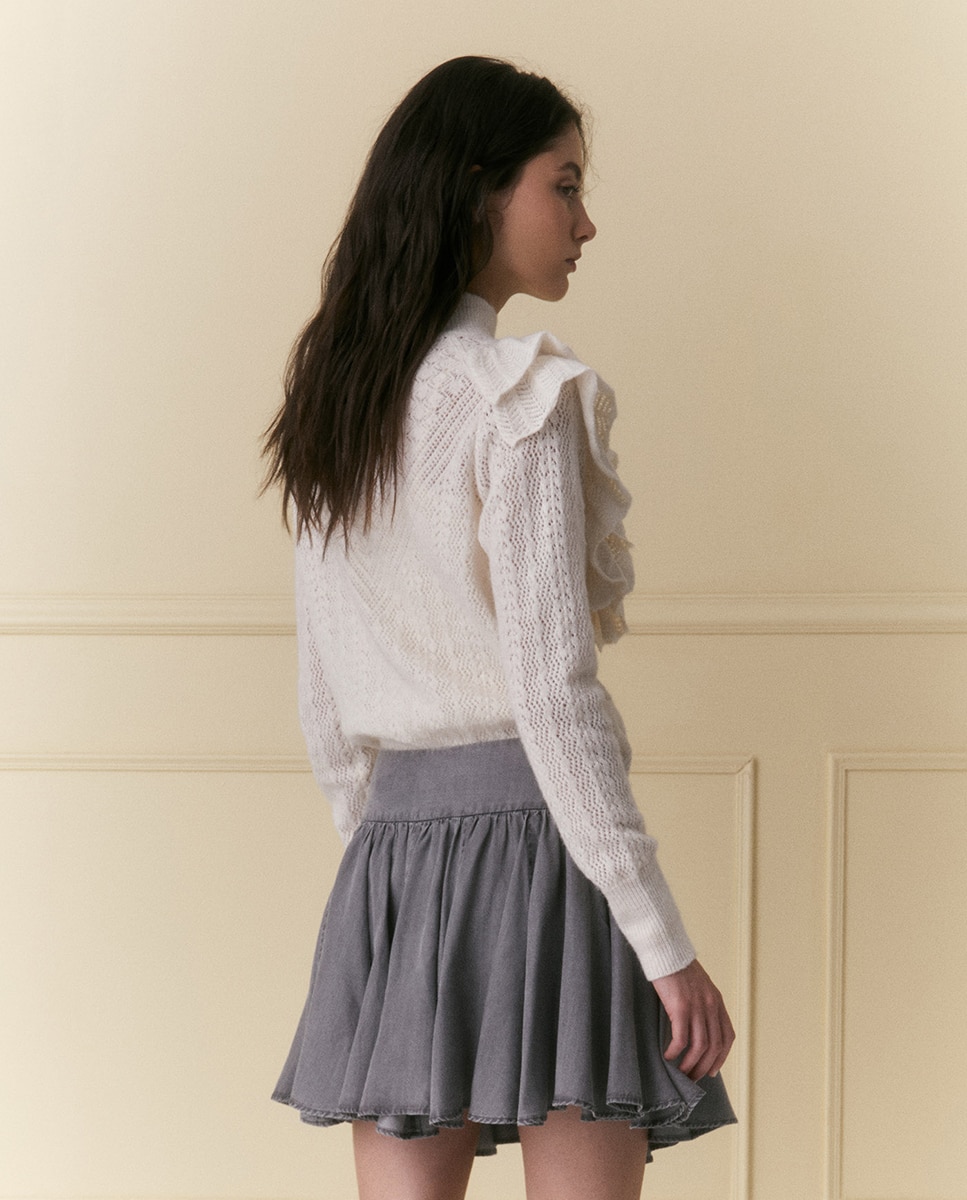 Camisola de Malha com Estrutura e Folhos 120 Cru-4