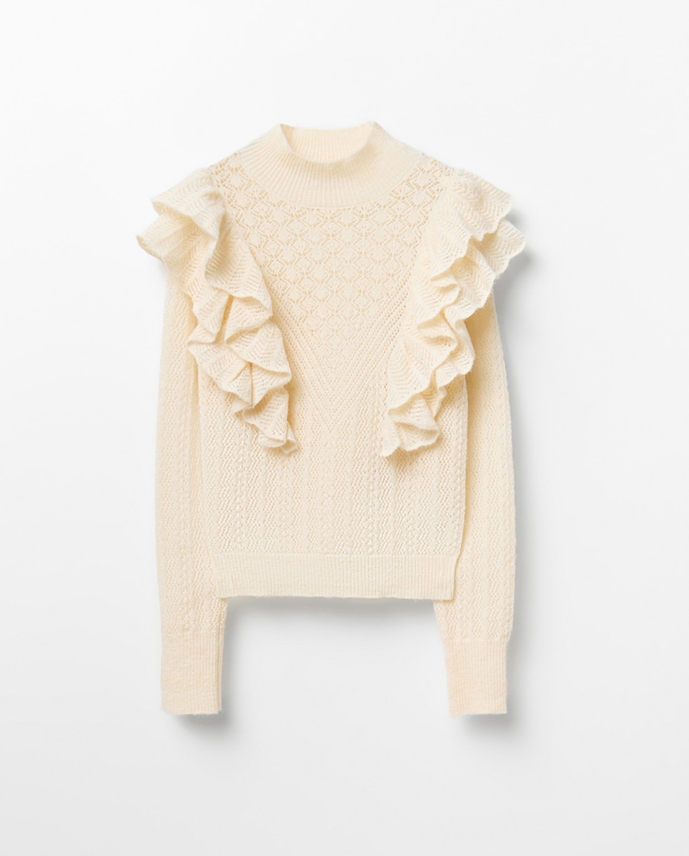 Camisola de Malha com Estrutura e Folhos 120 Cru-5