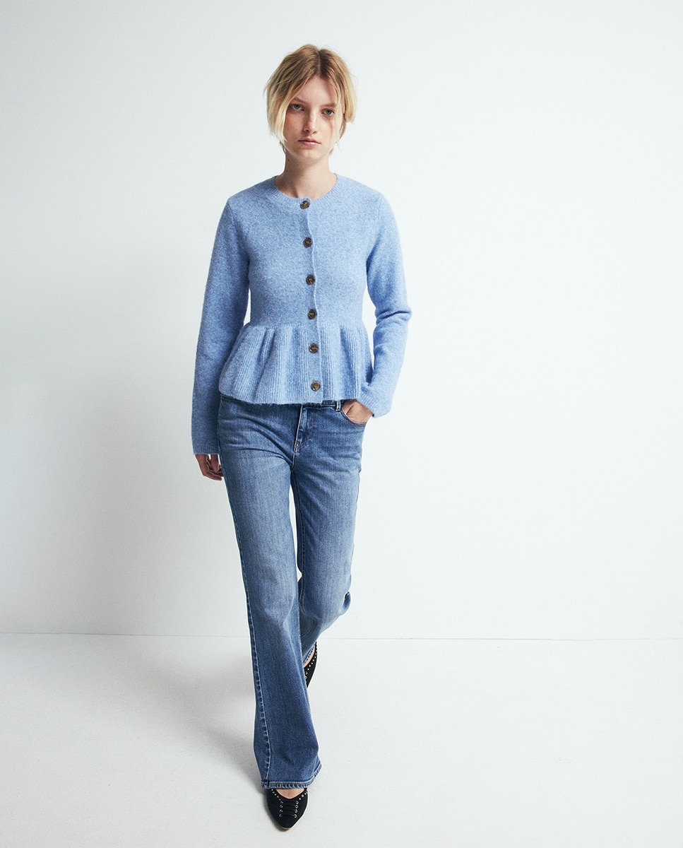 Casaco de Malha com Peplum 400 Azul-2