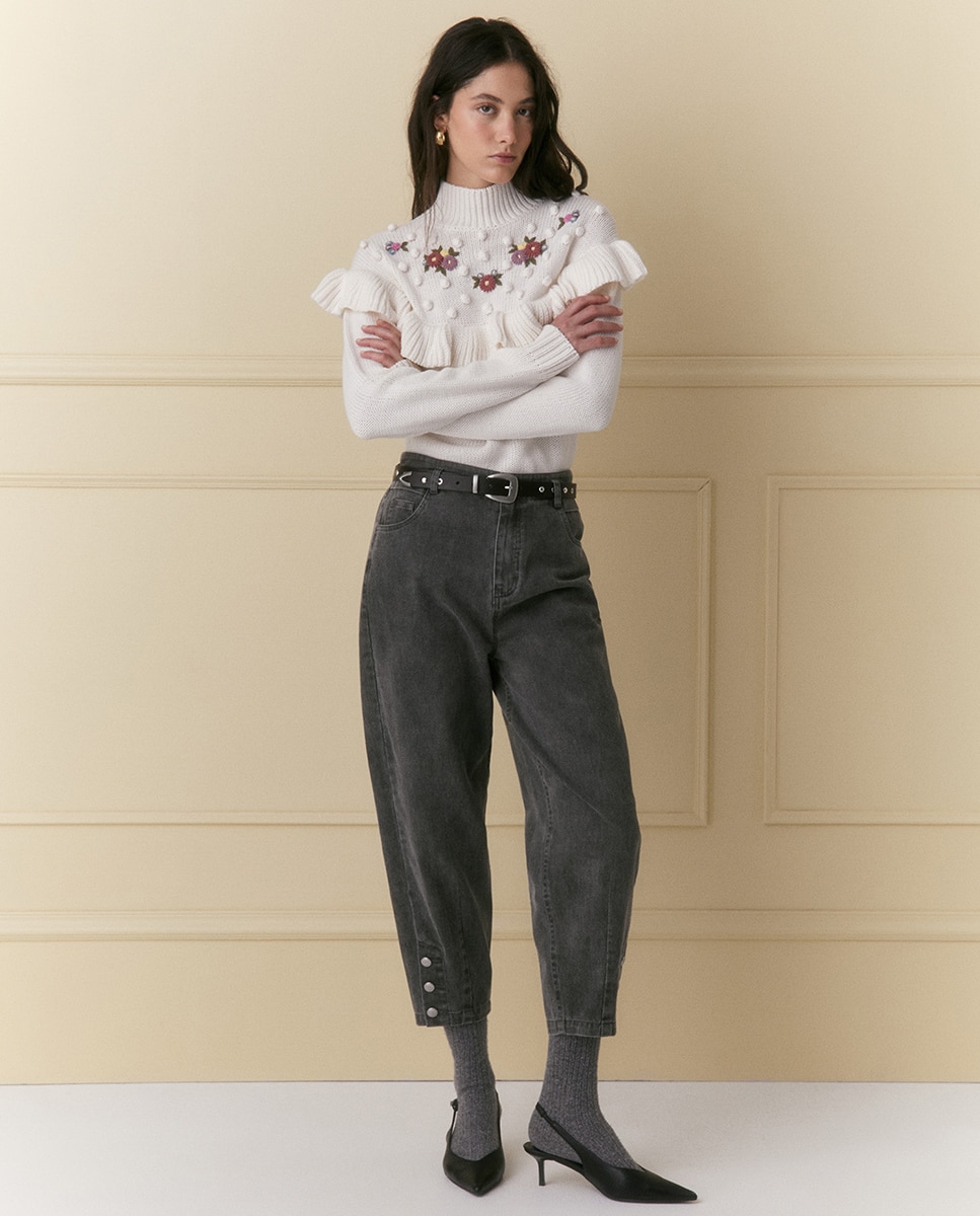 Camisola de Malha com Peitilho com Bordados 120 Cru-4