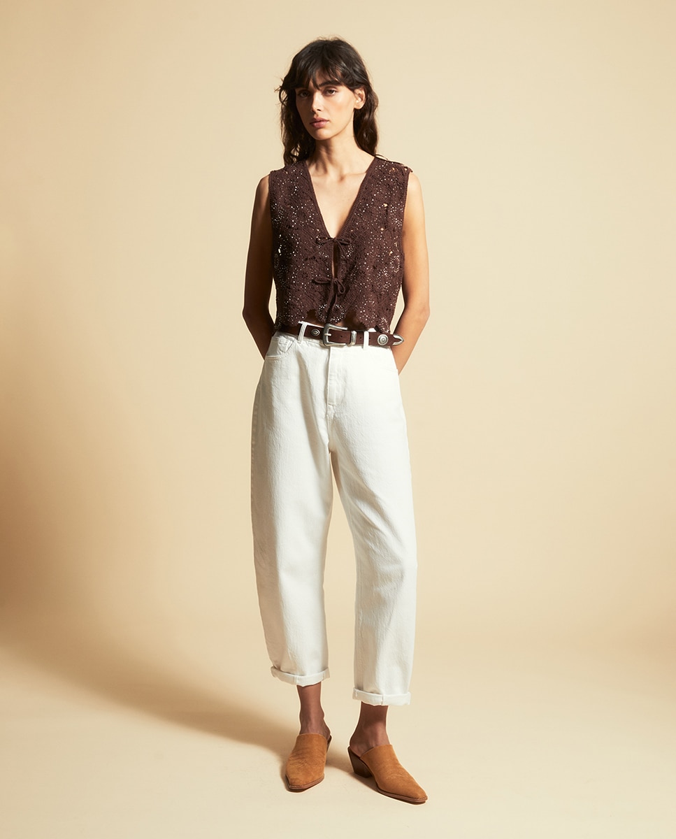 Colete de Crochet com Missangas Castanho-2