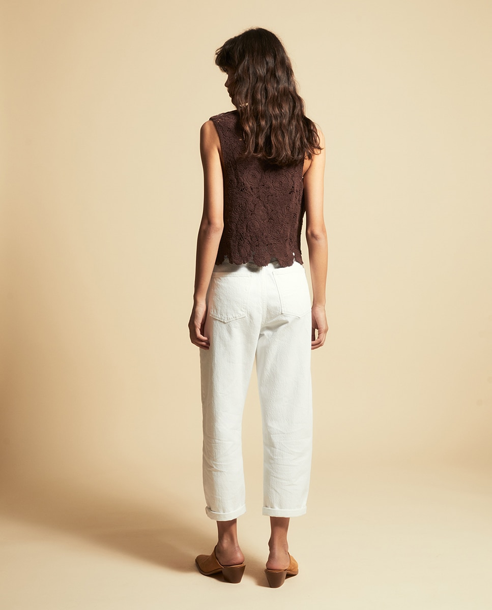 Colete de Crochet com Missangas Castanho-4